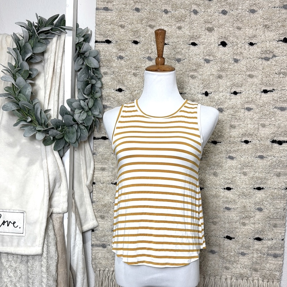 Green Envelope yellow and White stripes Fitted Sleeveless Tank Top size S